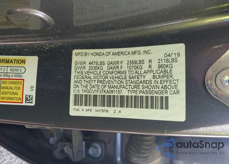 2019 Honda Accord Sport from USA, damaged, VIN 1HGCV1F37KA091157